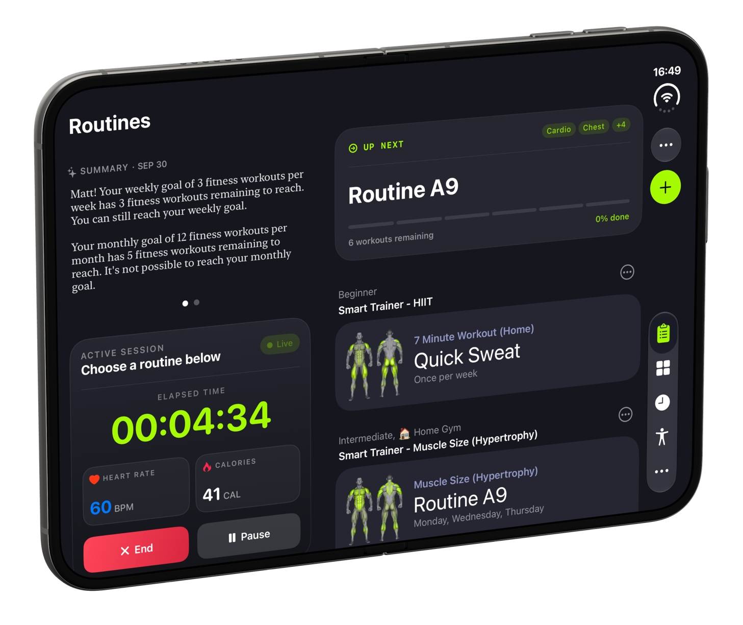 iPhone Duo fully opened, with SmartGym Routines on one large canvas