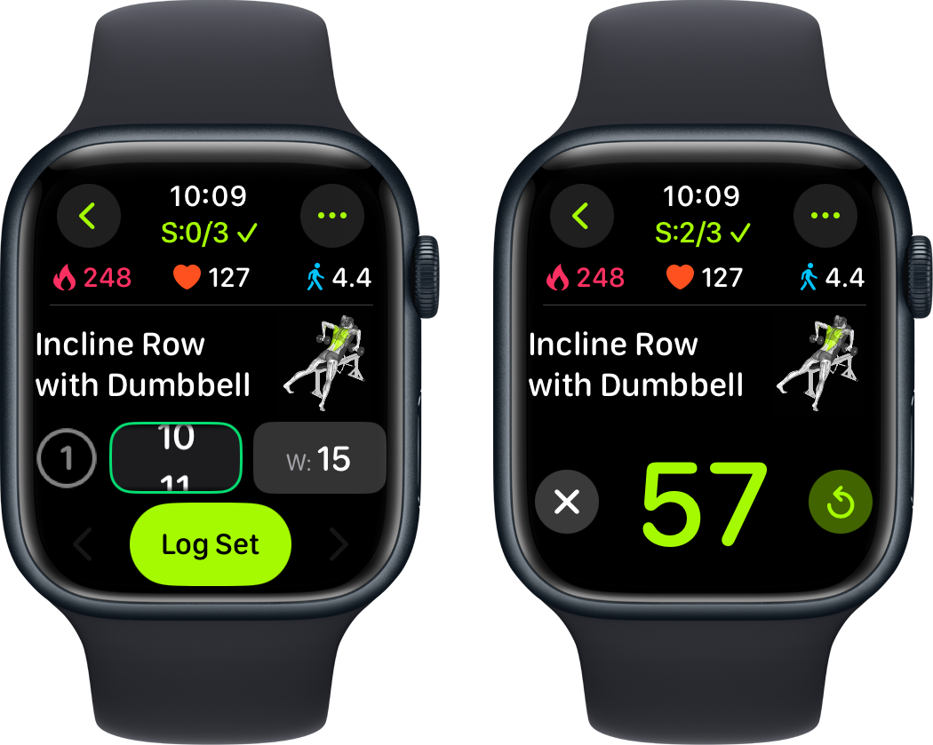 Advanced Logging interface on Apple Watch with editable set values