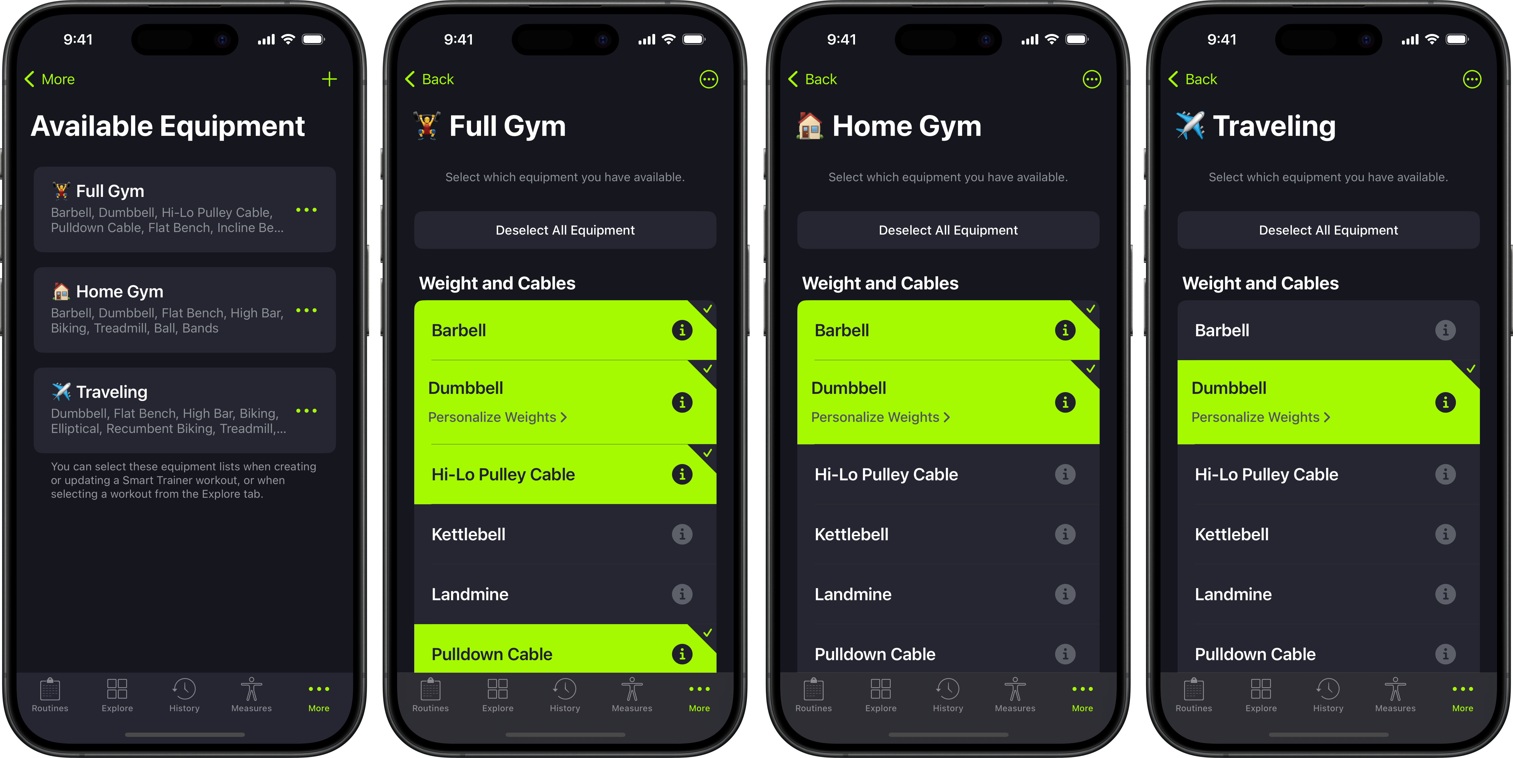 Multiple equipment lists in SmartGym for different gym locations