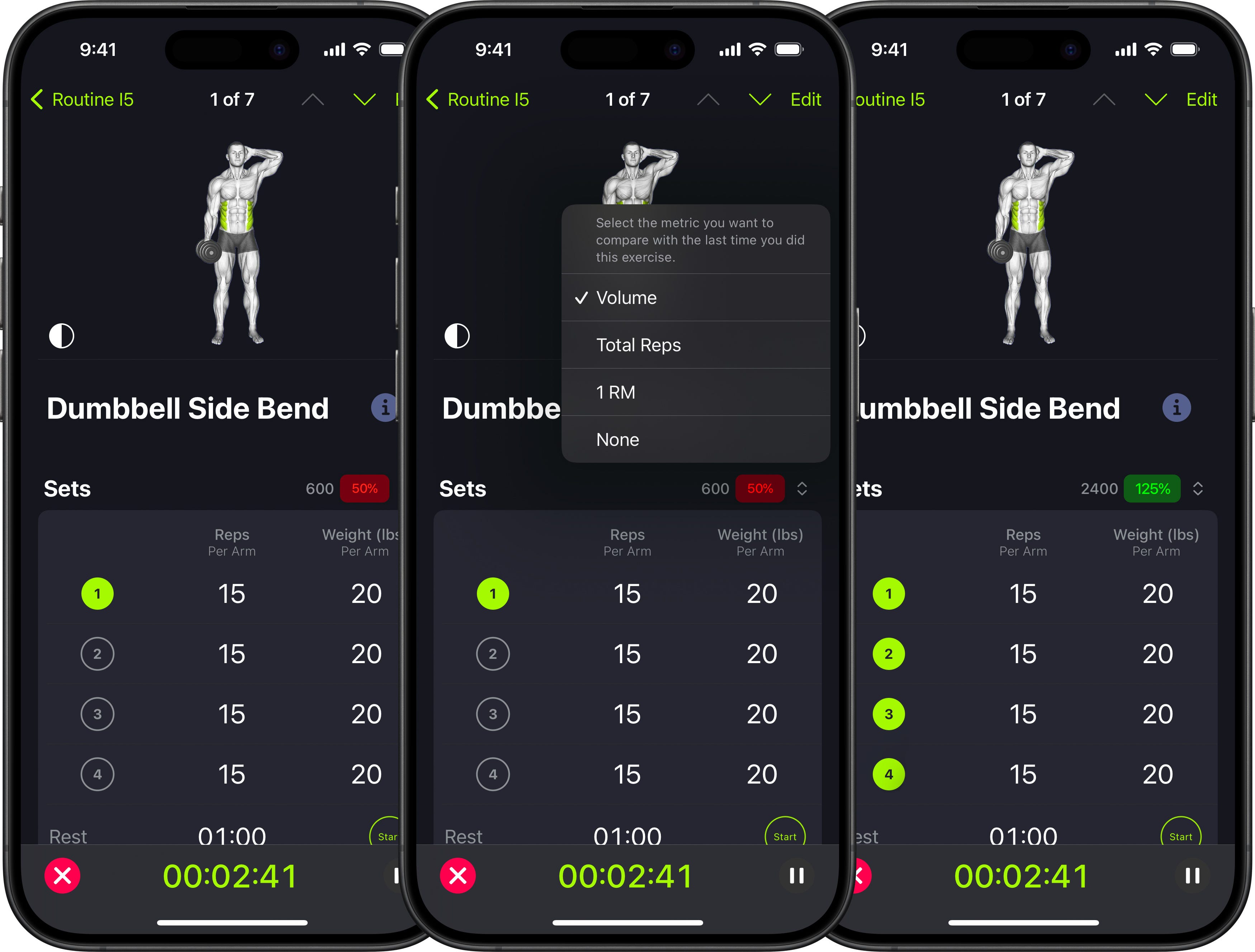 Vs Previous real-time exercise comparison in SmartGym