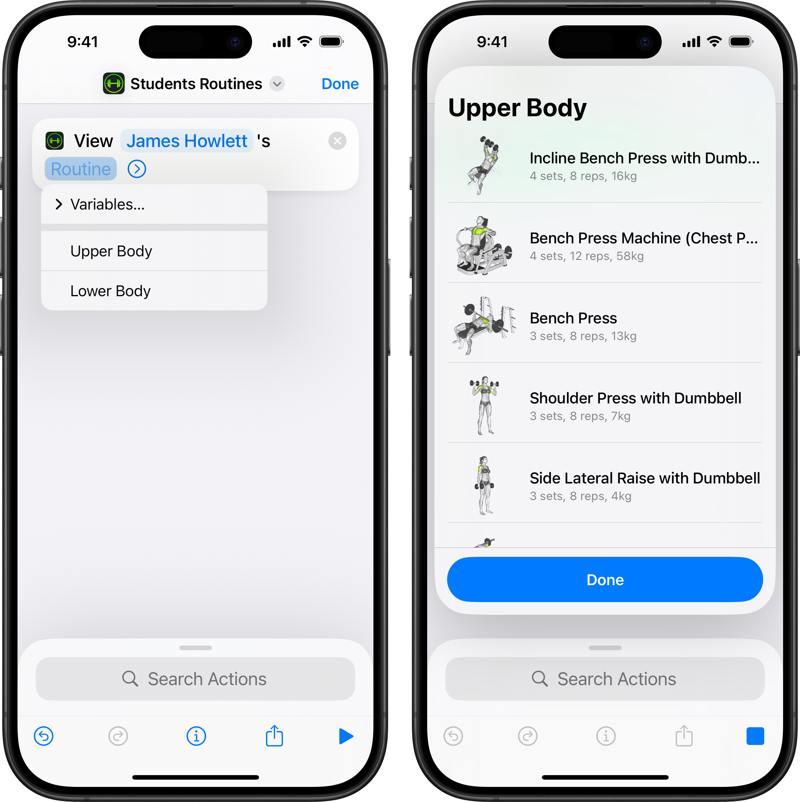 Student routine shortcut for personal trainers