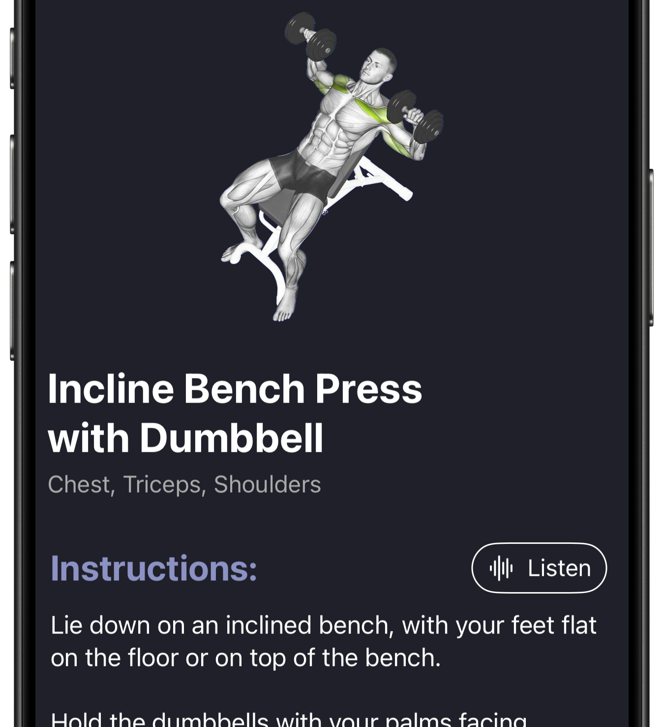 Audio exercise instructions with Listen button on iPhone