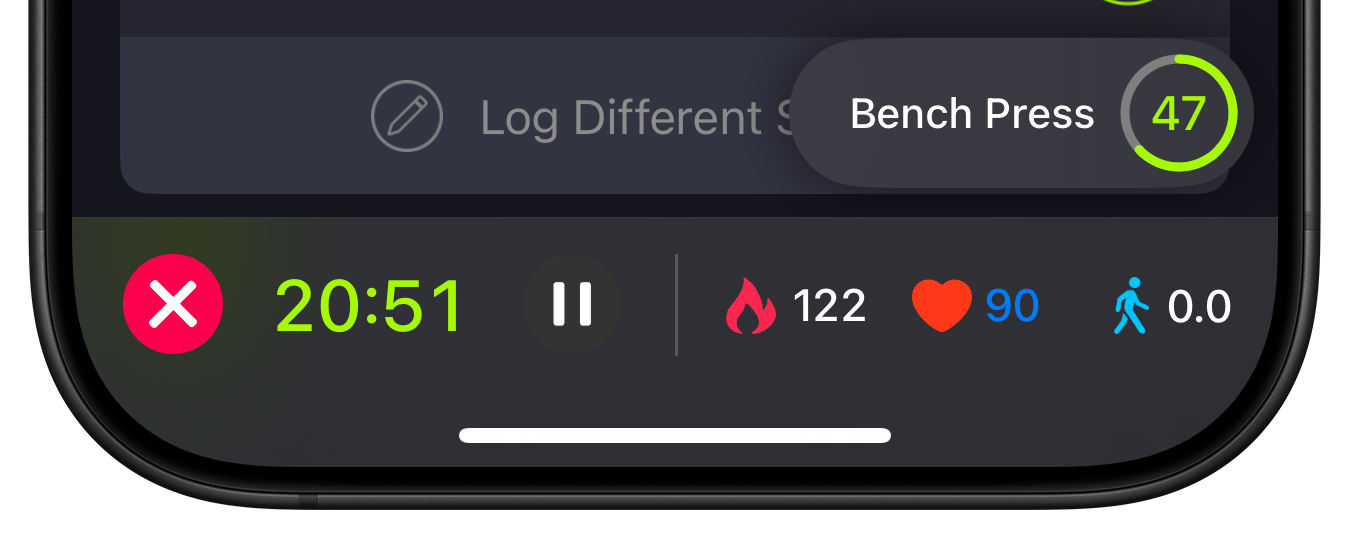Persistent rest timer visible across exercises in SmartGym