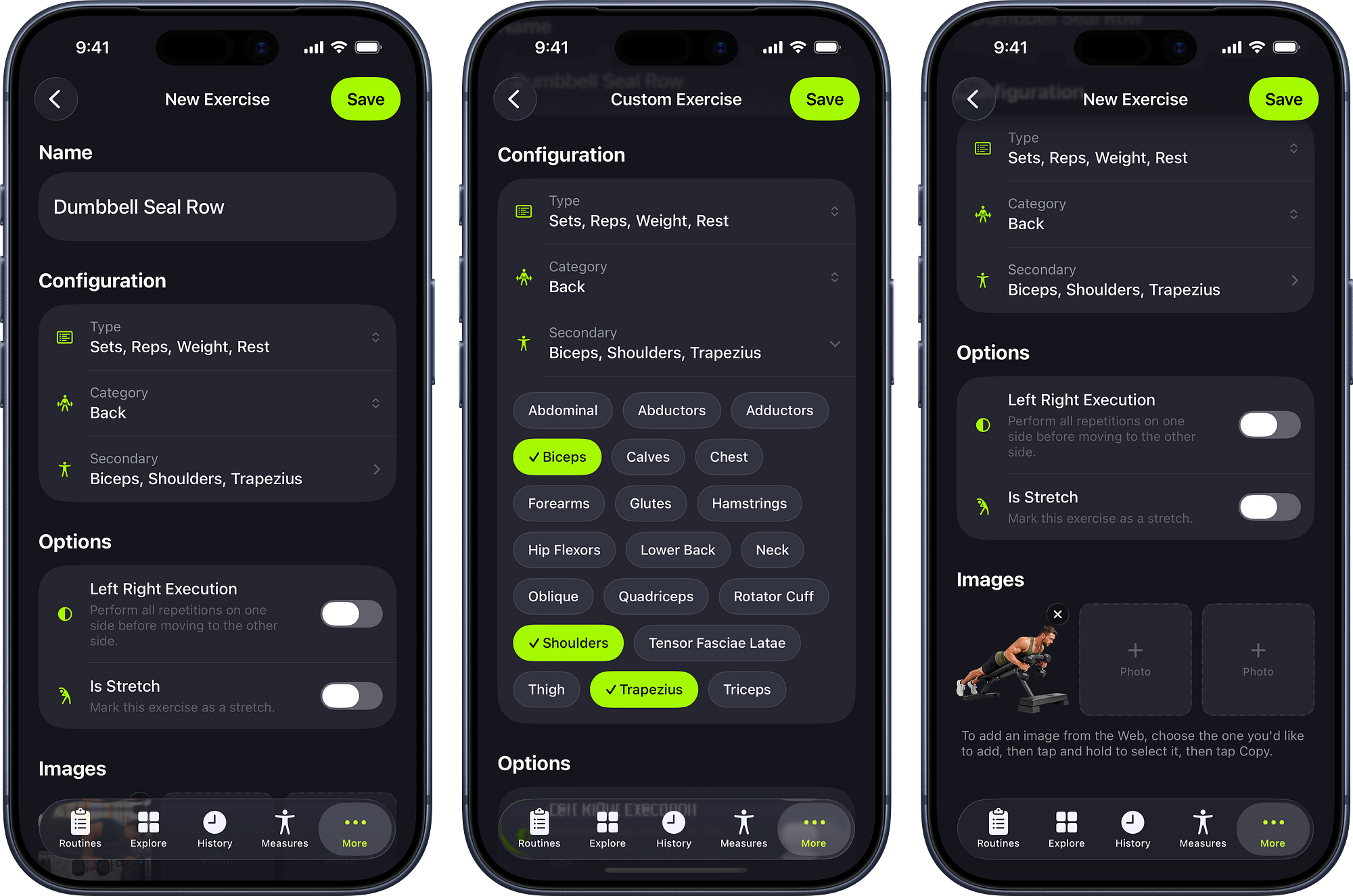 Secondary muscles for custom exercises in SmartGym