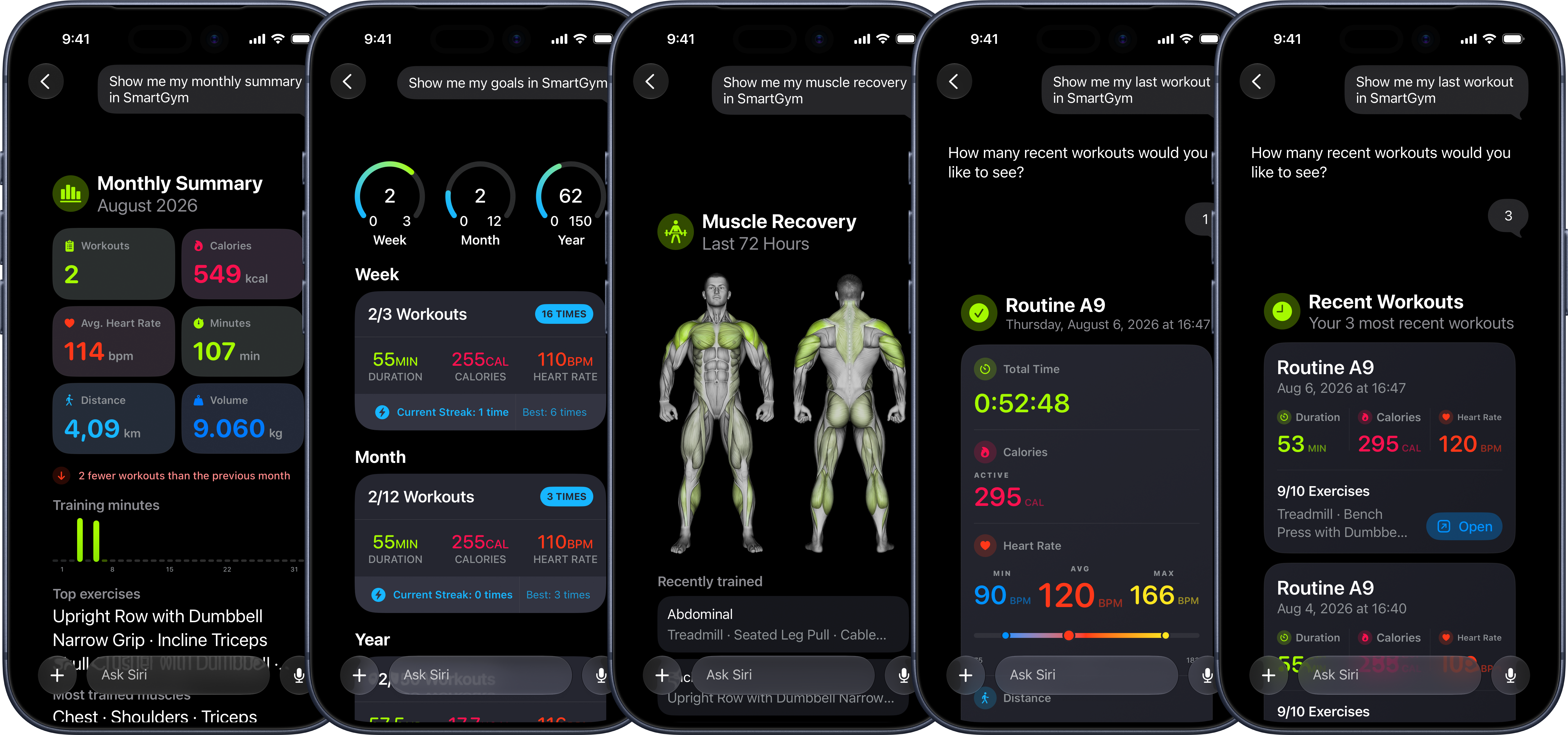 Rich SmartGym workout information displayed inside Siri