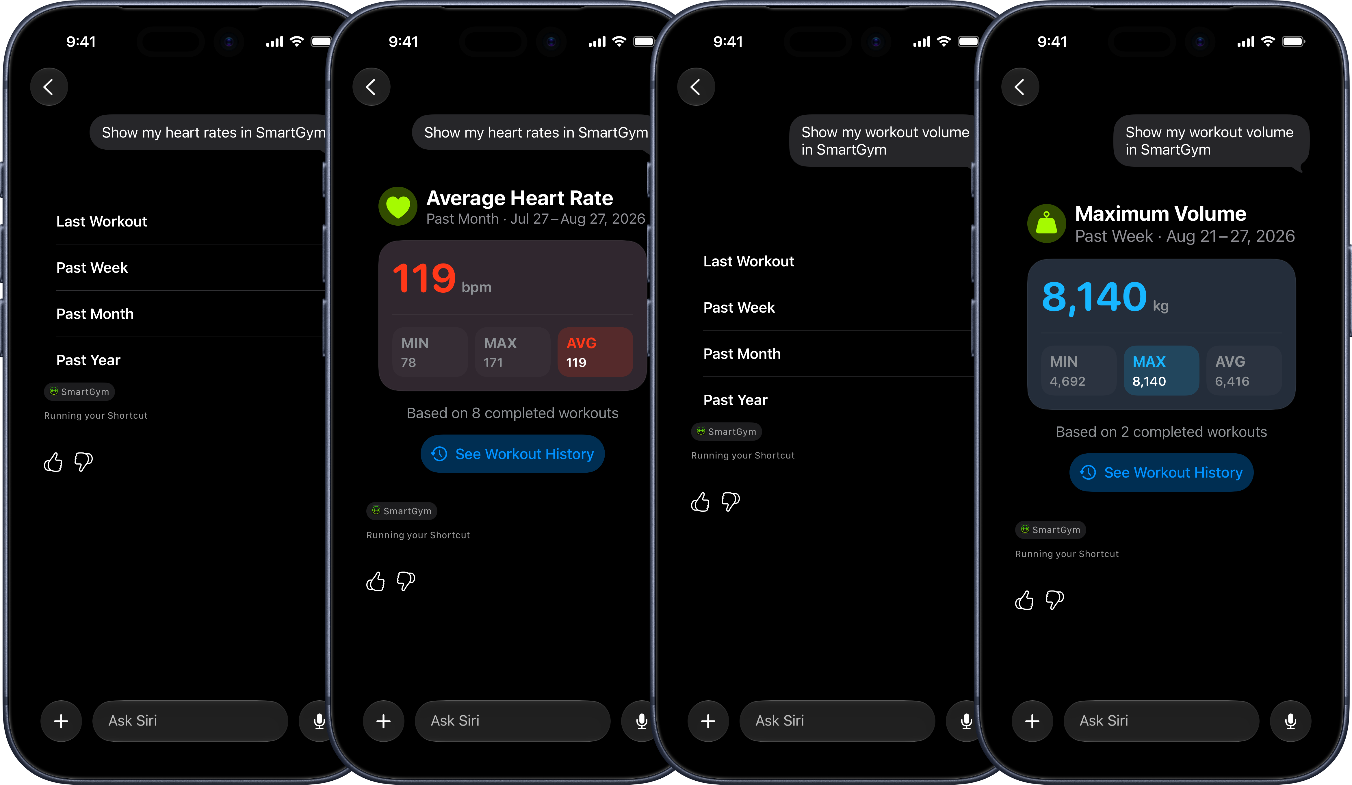 Asking Siri for specific SmartGym workout metrics