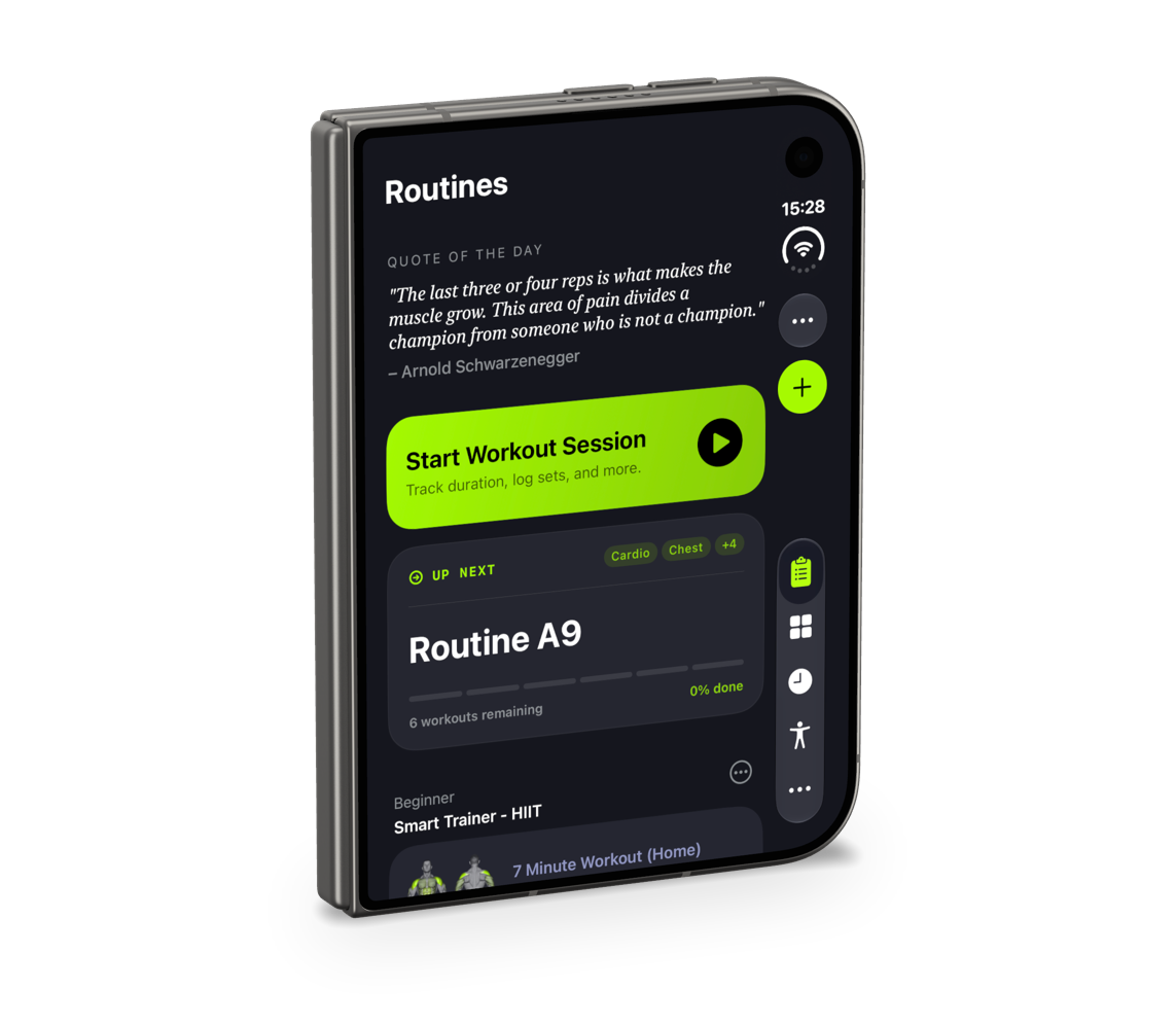 iPhone Duo closed, showing SmartGym Routines on the cover display