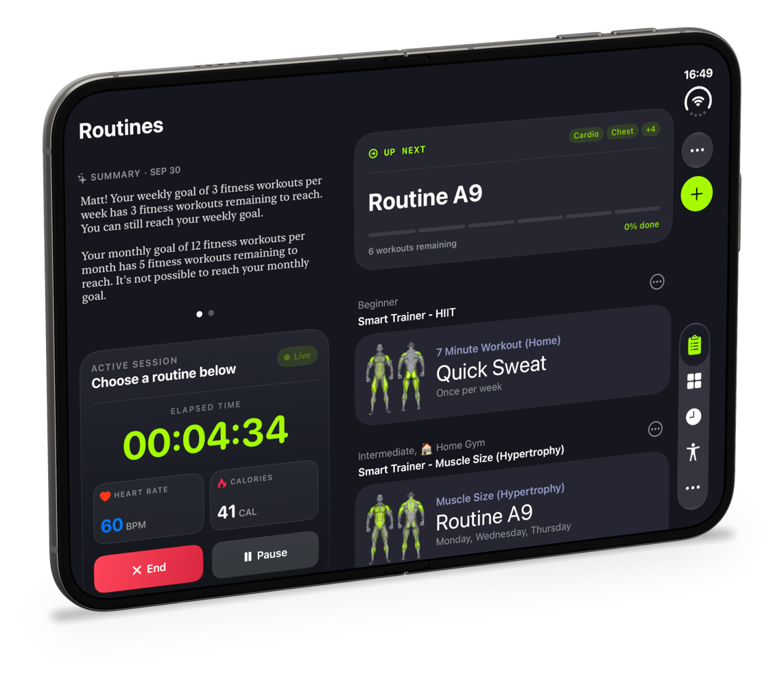 iPhone Duo fully opened, showing SmartGym Routines across the whole display